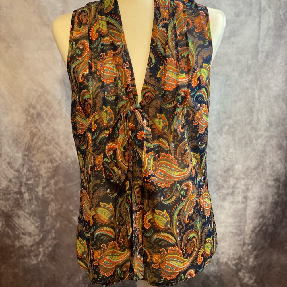 Sunny Girl paisley chiffon tie neck blouse
